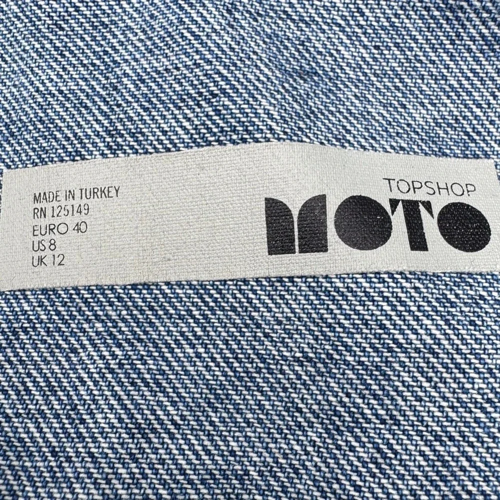 TOPSHOP MOTO Women's 8 Blue Jean Denim‎ Pinafore Overall Mini Dress Pockets